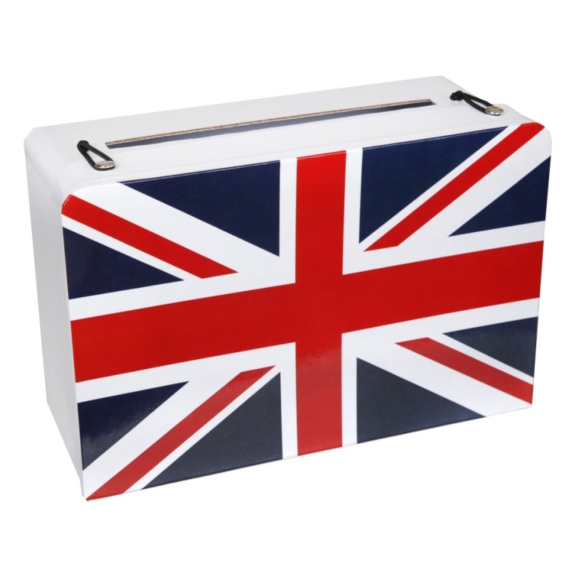 tirelire valise angleterre drapeau anglais en carton 24 cm