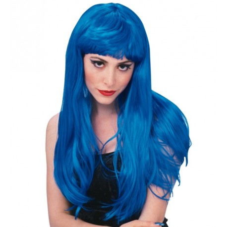 Perruque bleue longue femme