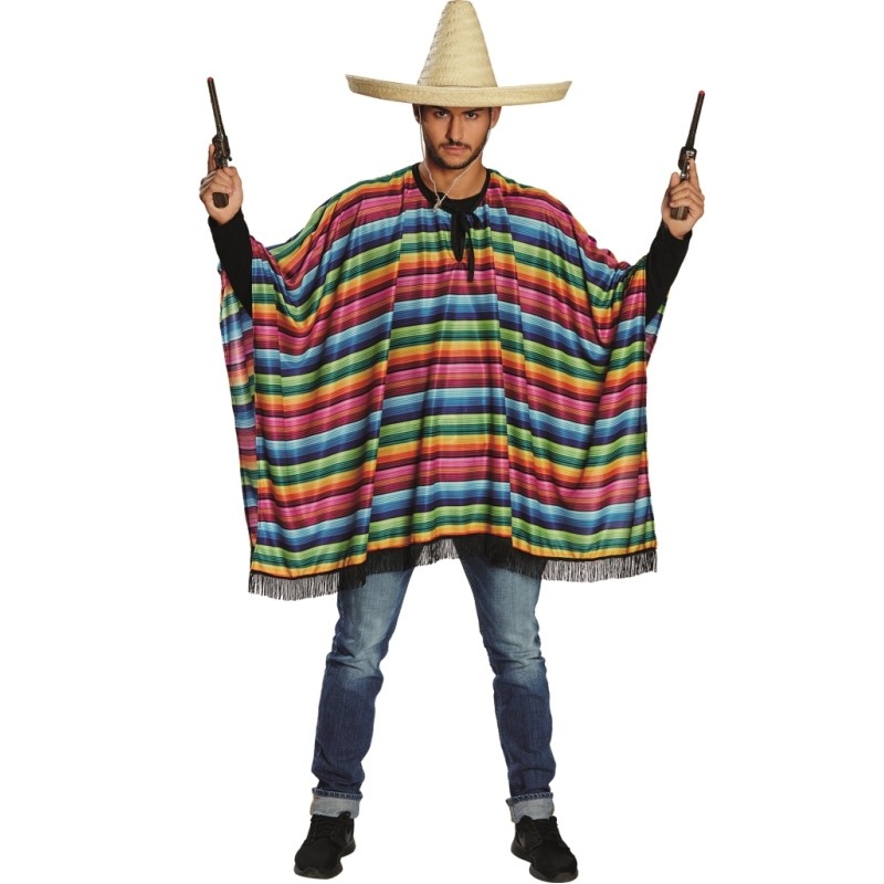 Poncho Mexicain Déguisement - Taille Unique, 100% Nylon - Pour Fête, Carnaval, Soirée à Thème