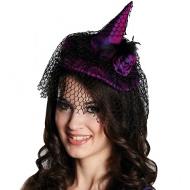 Mini chapeau sorcière violet et noir femme Halloween
