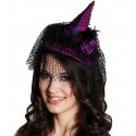 Mini chapeau sorcière violet et noir femme Halloween