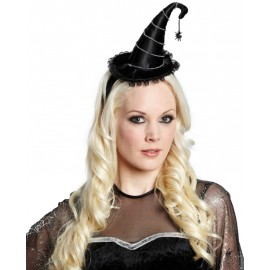 Mini chapeau sorcière noir femme Halloween luxe