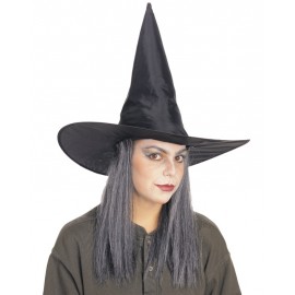 Chapeau sorcière avec cheveux gris femme