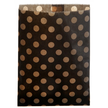 Sachets papier ardoise (noir) à pois kraft 18 cm les 24