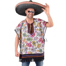 Déguisement poncho mexicain skull homme luxe