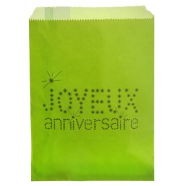 Sachets papier joyeux anniversaire vert anis 18 cm les 24