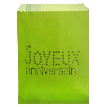 Sachets papier joyeux anniversaire vert anis 18 cm les 24