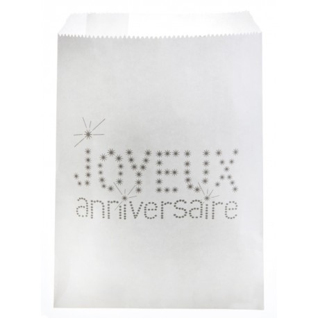 Sachets papier joyeux anniversaire blanc 18 cm les 24