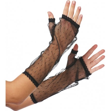 Gants mitaines dentelle plumetis noirs femme