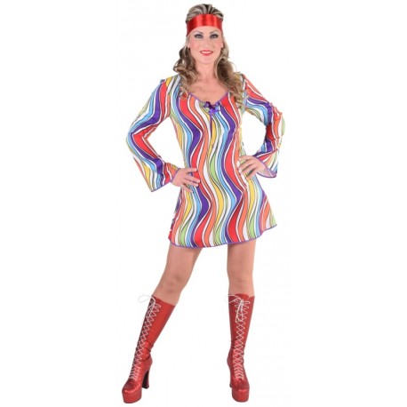 Déguisement 70's hippie rainbow waves femme luxe