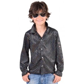 Déguisement chemise disco noire à paillettes enfant