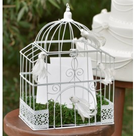 Tirelire cage à oiseaux blanche rectangulaire 34 cm