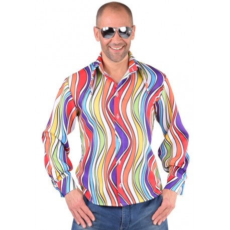 Déguisement chemise hippie rainbow waves homme 70's luxe