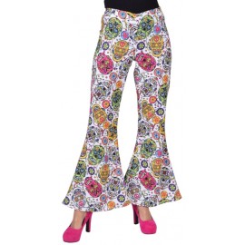 Déguisement pantalon hippie mexican skull femme luxe