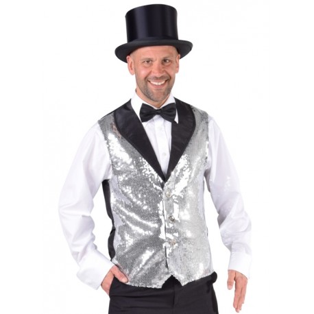 Sequin Sparkle Gilet Showbiz intermittents adulte robe fantaisie homme argent