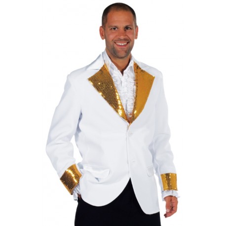 Déguisement veste blanche paillettes sequin or homme luxe