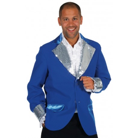 Déguisement veste bleu cobalt paillettes argent homme luxe