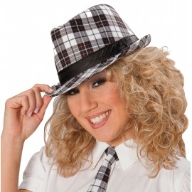 Chapeau borsalino écossais noir blanc gris adulte