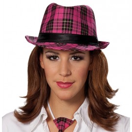 Chapeau borsalino écossais fuchsia noir adulte