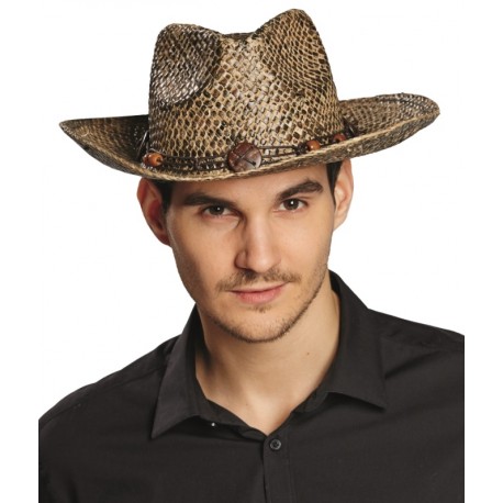 Chapeau cowboy en paille adulte