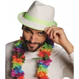 Chapeau borsalino blanc bande fluo vert adulte