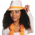 Chapeau borsalino blanc bande fluo orange adulte