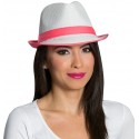 Chapeau borsalino blanc bande fluo rose adulte