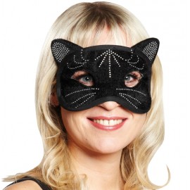 Masque chat noir à strass femme