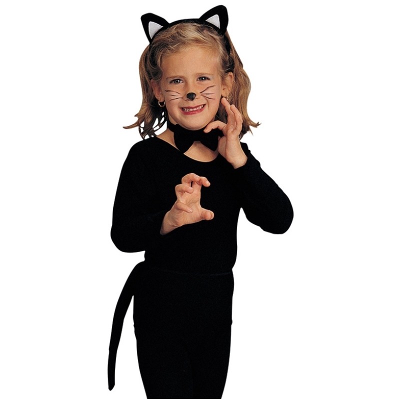 Déguisement de Chat Costume Enfant Fille 4pcs Jupe Oreilles Noeud Queue 
