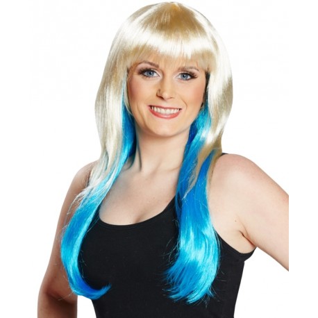 Perruque blond platine et bleue femme