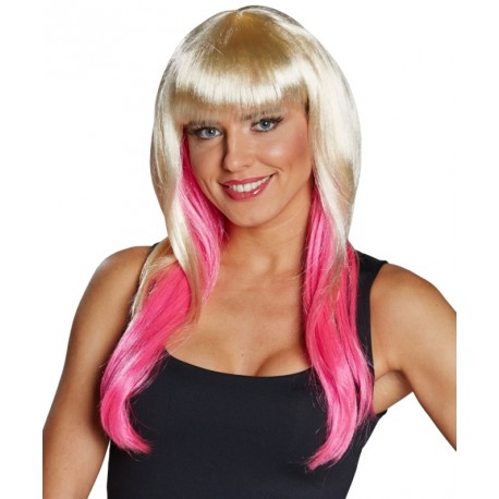 Perruque blond platine et rose femme