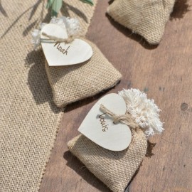 Sachet à dragées toile de jute naturelle les 4