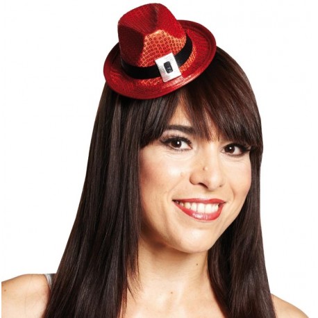 Mini chapeau borsalino à sequins rouge femme