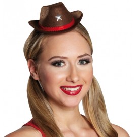 Mini chapeau cowboy brun femme