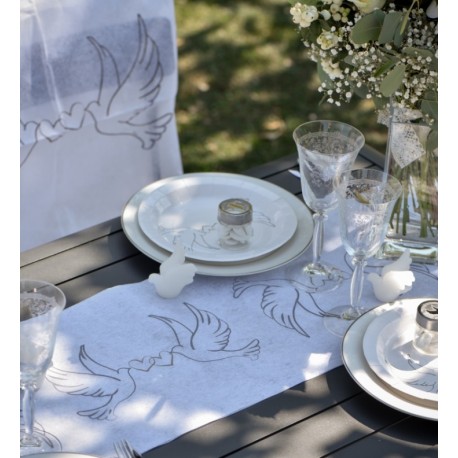 Chemin de table Colombes blanc mariage 5 M