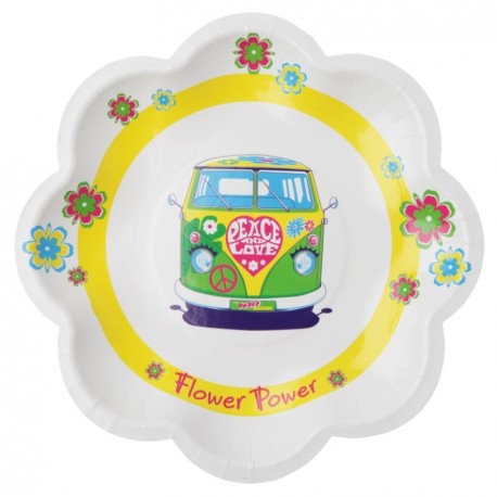 Assiette carton hippie flower power 19.5 cm les 10