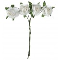 Mini roses blanches en papier sur tige les 20