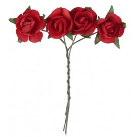 Mini roses rouges en papier sur tige les 20