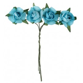 Mini roses turquoise en papier sur tige les 20