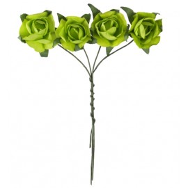 Mini rose vert anis en papier sur tige les 20