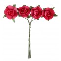 Mini roses fuchsia en papier sur tige les 20