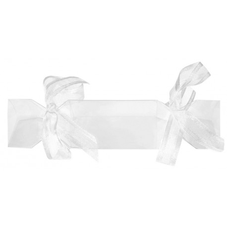 Boîte à dragées bonbon transparent ruban blanc les 4