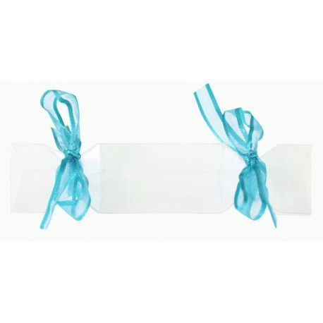 Boîte à dragées bonbon transparent ruban turquoise les 4
