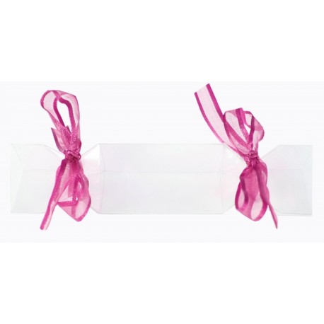 Boîte à dragées bonbon transparent ruban fuchsia les 4