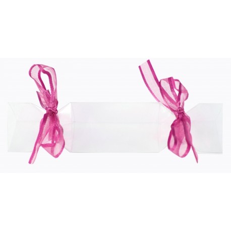 Boîte à dragées bonbon transparent ruban fuchsia les 4