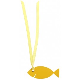 Étiquettes poisson jaune carton avec ruban les 12