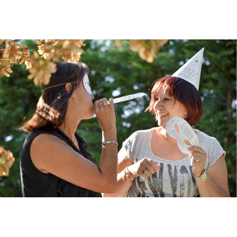 10 Chapeaux De Fête Cône En Papier Avec Dessus Aluminium - Joyeux Anniversaire - Élastique Inclus - Multicolore