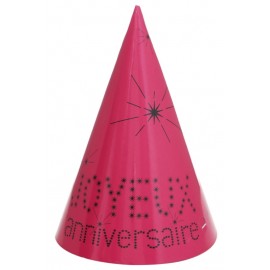 Chapeaux joyeux anniversaire carton fuchsia les 10