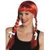 Perruque rouge à tresses avec rubans blancs femme