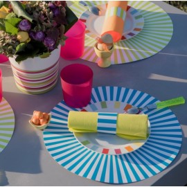 Sets de table rayés ronds turquoise 34 cm les 6